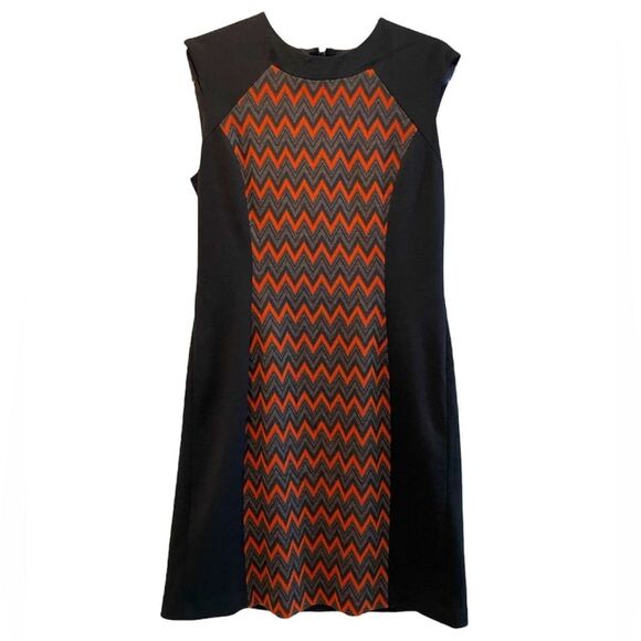 Nine West Retro Sleeveless Midi Sheath‎ Dress Black & Orange Women’s Size 10 - Picture 1 of 7